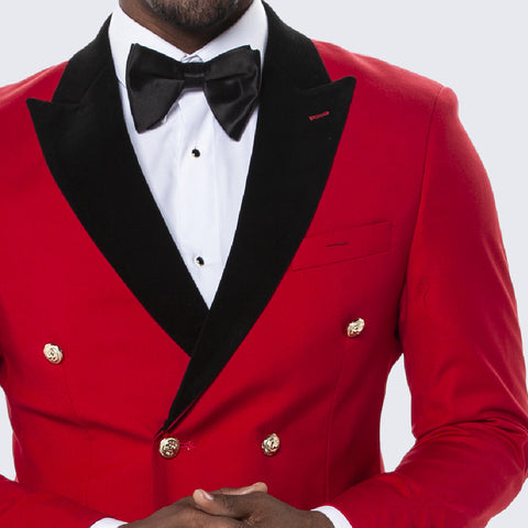 Red Double Breasted Tuxedo with Velvet Peak Lapel - Wedding - Prom