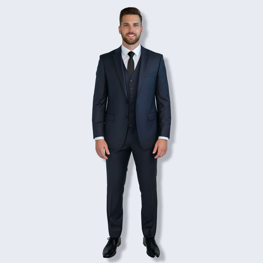 Dark Grey 3-Piece Modern Fit Suit with Notch Lapel – Wedding & Prom