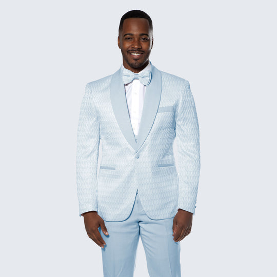 Sky Blue Textured Tuxedo Set with Shawl Lapel – Wedding & Prom