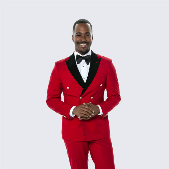 Red Double Breasted Tuxedo with Velvet Peak Lapel – Wedding & Prom