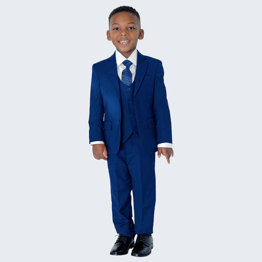 Boys Indigo Slim Fit 5-Piece Suit – Wedding & Ring Bearer