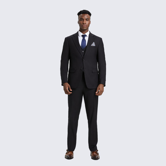 Black 3-Piece Suit with Large Notch Lapel – Wedding & Prom