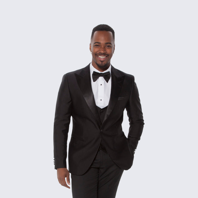 Black Tuxedo with Large Peak Lapel by Stacy Adams - Wedding - Prom