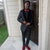 guy wearing black prom tuxedo jacket with red trim and shoes