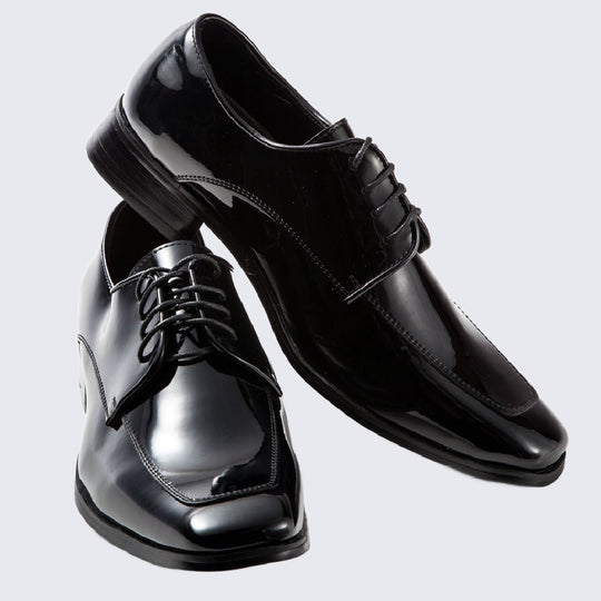 Tuxedo Shoes Patent Leather Black Moc Square Toe - Mens