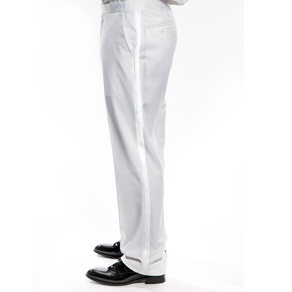 White Classic Double-Pleated Tuxedo Pants White Classic Double-Pleated  Tuxedo Pants