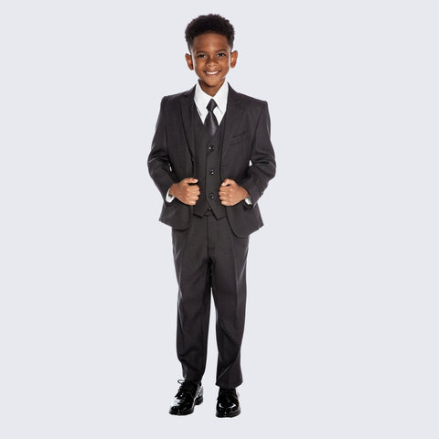 Boys Dark Grey Suit  5-Piece Set for Kids Teen Children - Wedding