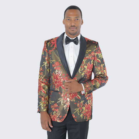 Red and Gold Tuxedo Jacket with Fancy Pattern - Wedding - Prom