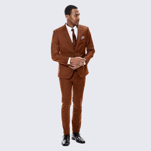 Light Brown Skinny Fit 3-Piece Suit with Notch Lapel – Wedding & Prom