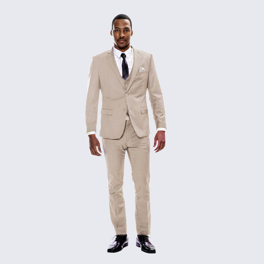 Tan Skinny Fit 3-Piece Suit with Notch Lapel – Wedding & Prom