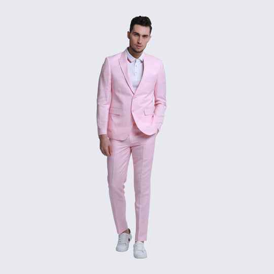 Pink Linen Slim Fit Suit Two Piece Set – Wedding & Prom
