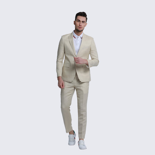 Tan Linen Suit Slim Fit Two Piece Set- Wedding - Prom