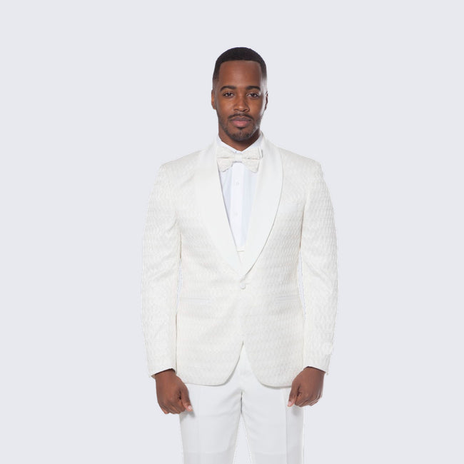 Ivory Textured Jacquard Tuxedo 4-Piece Set with Shawl Lapel – Wedding & Prom