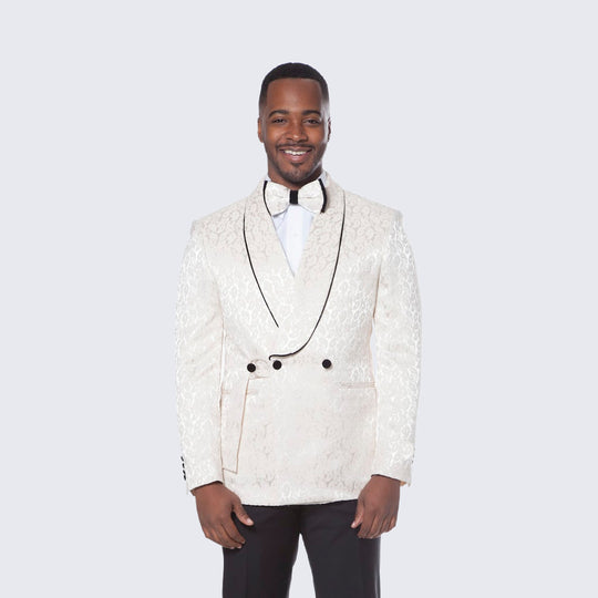 Champagne Double Breasted Paisley Tuxedo – Three Piece Set