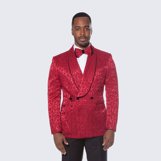 Burgundy Paisley Double Breasted Tuxedo – 3 Piece Set
