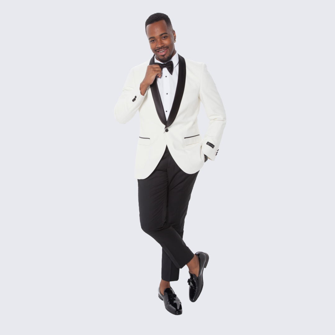 Cream tuxedo jacket deals with black lapels