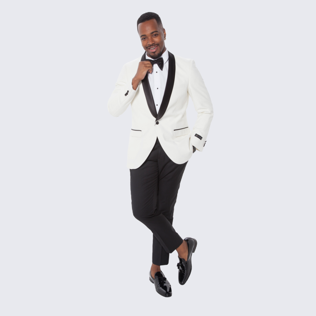Ivory tuxedo 2025 with black lapel