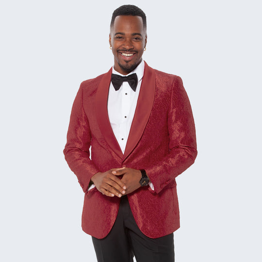 Burgundy Paisley Tuxedo Jacket with Shawl Lapel – Wedding & Prom