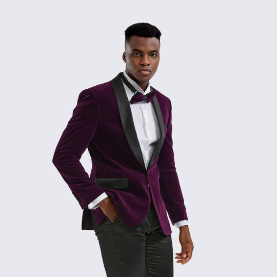 Purple Velvet Tuxedo Jacket with Shawl Lapel – Slim Fit