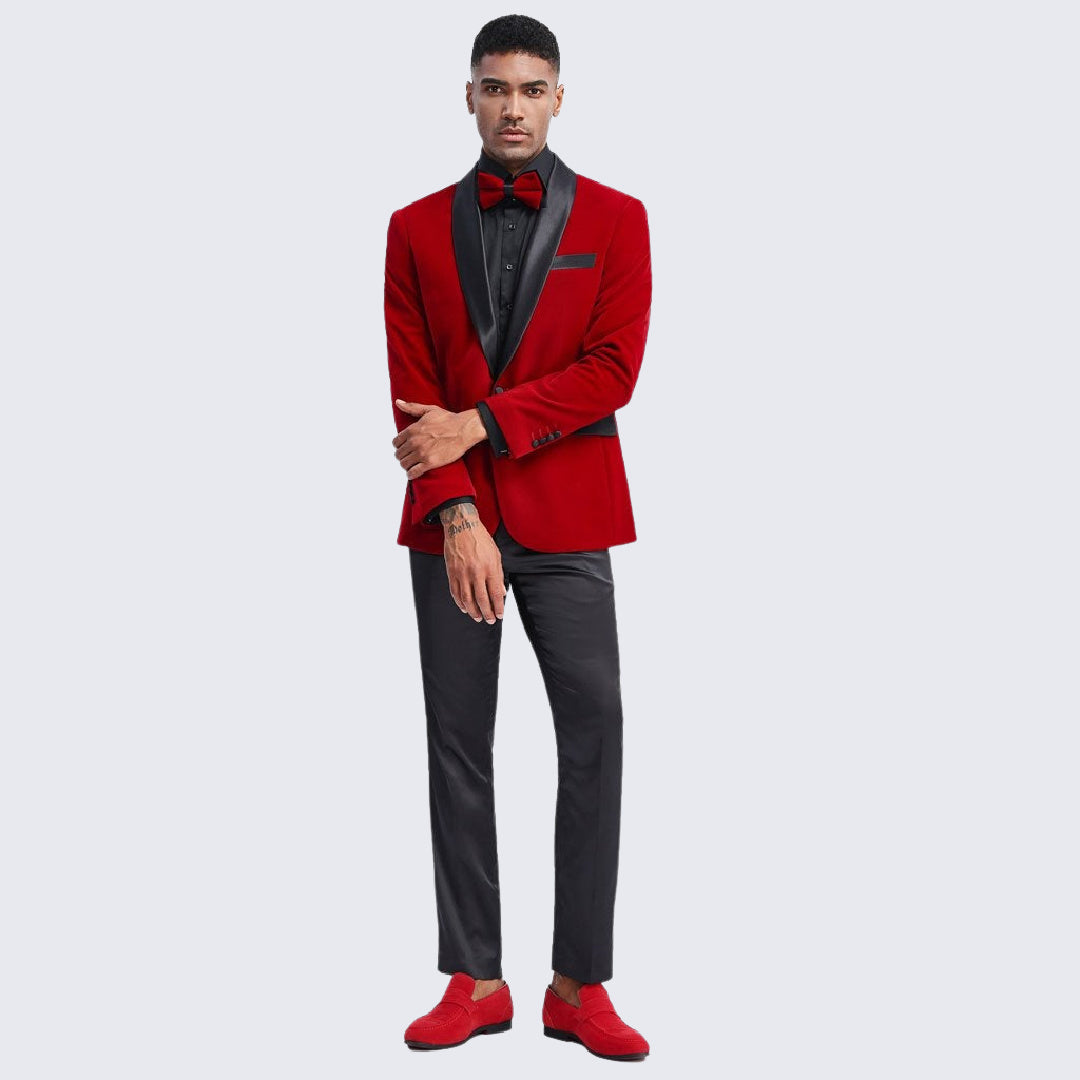 High Quality Red Velvet Mens Velvet Tuxedo Wedding With Black Shawl Lapel  Includes Jacket, Pants, And Tie Style 611 From Good Happy, $88.2