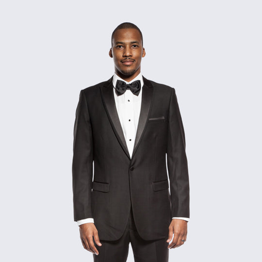 Black Slim Fit Tuxedo with Peak Framed Lapel – Wedding & Prom