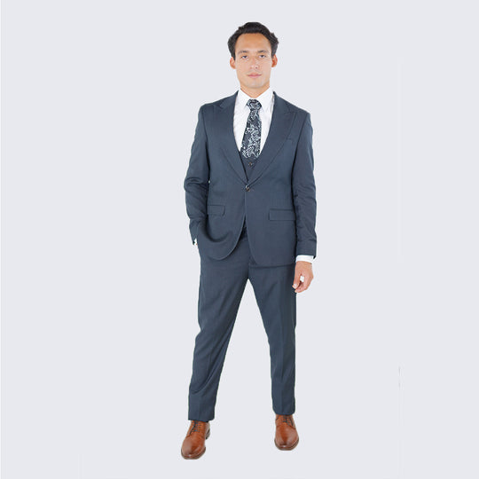 Charcoal Gray Three Piece Suit with Large Peak Lapel – Wedding & Prom