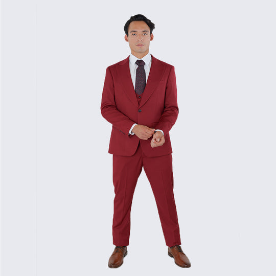 Red Three Piece Suit with Large Peak Lapel – Wedding & Prom