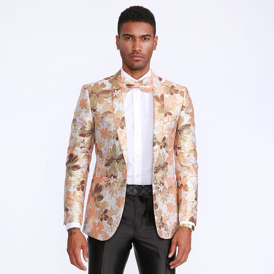 Orange Floral Tuxedo Jacket Slim Fit - Wedding - Prom