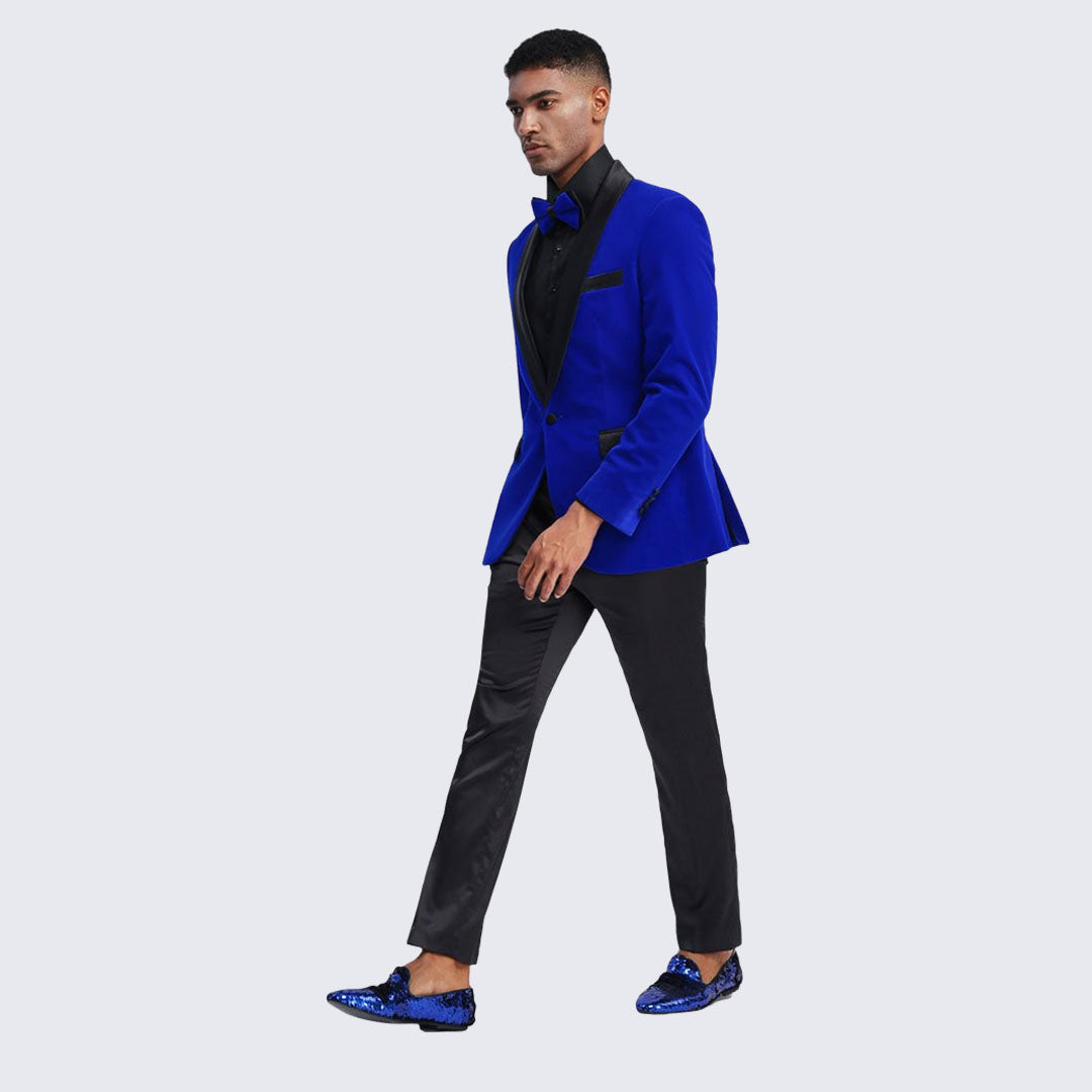 Slim Fit Bright Blue Velvet Jacket