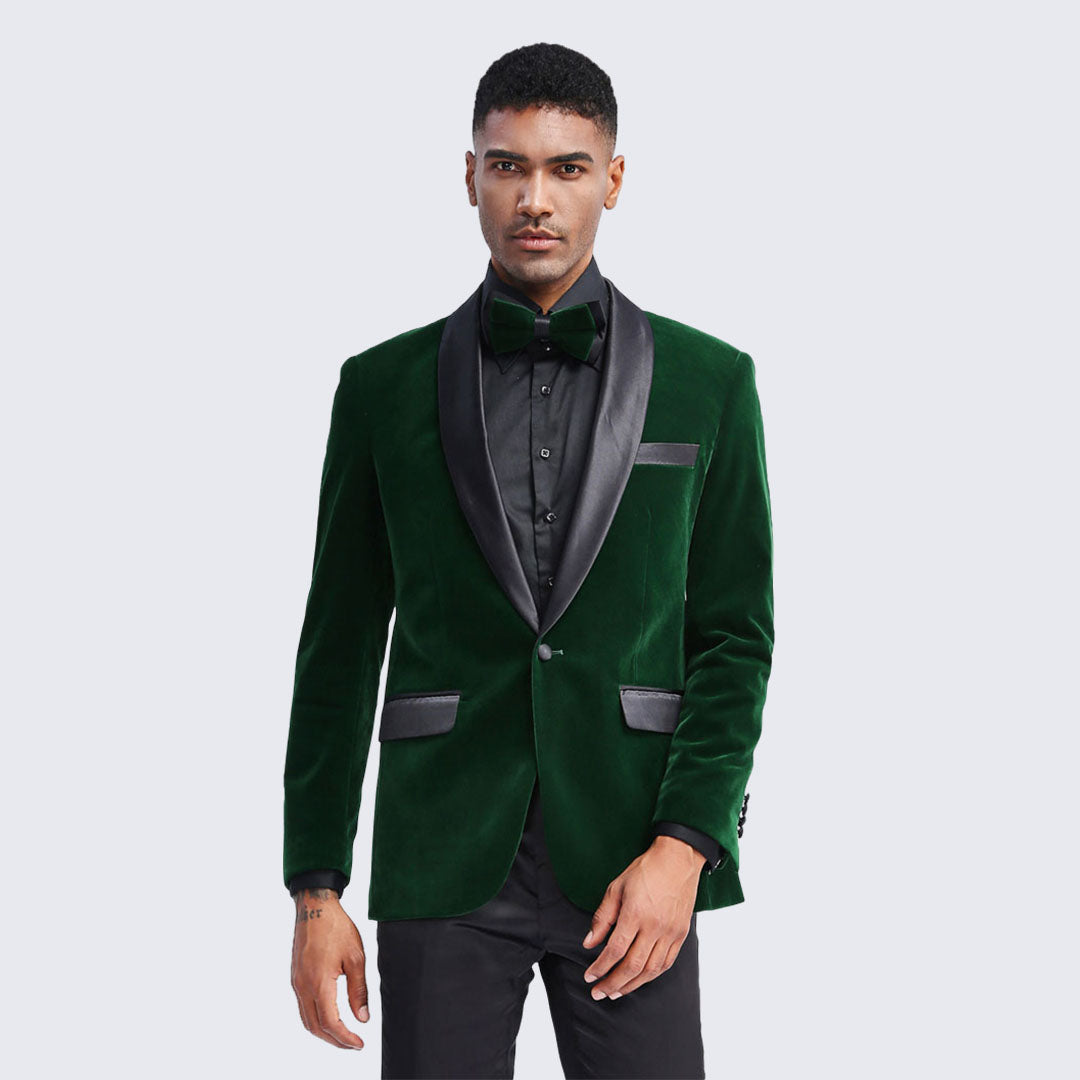 Emerald Green Velvet Tuxedo Jacket Slim Fit with Shawl Lapel - Wedding -  Prom