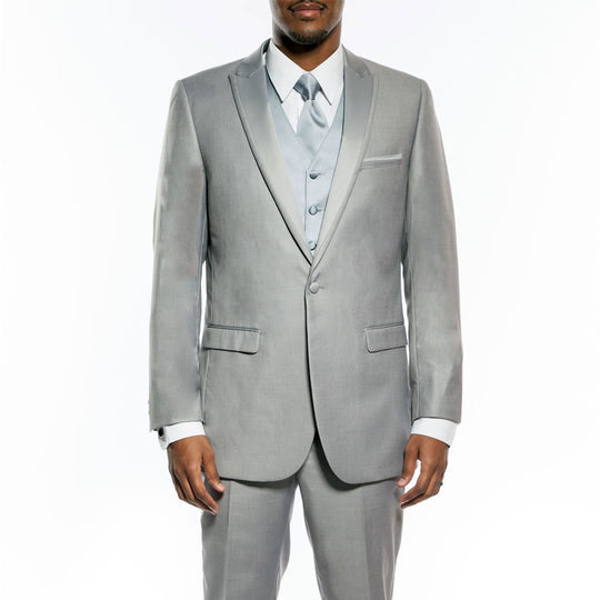 Light Grey Tuxedo Slim Fit One Button Peak Framed Lapel - Wedding - Prom