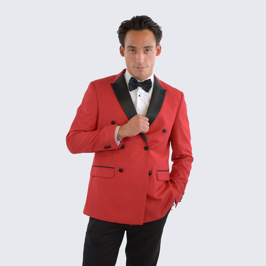 Red Double Breasted Slim Fit Tuxedo with Black Peak Lapel – Wedding & Prom