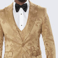 Men's Gold Tuxedo with Floral Design Four Piece Set- Wedding - Prom