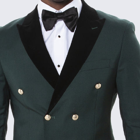 Green Double Breasted Tuxedo with Velvet Peak Lapel - Wedding - Prom