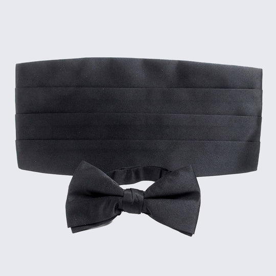 Black Cummerbund and Bow Tie Mens Satin Set