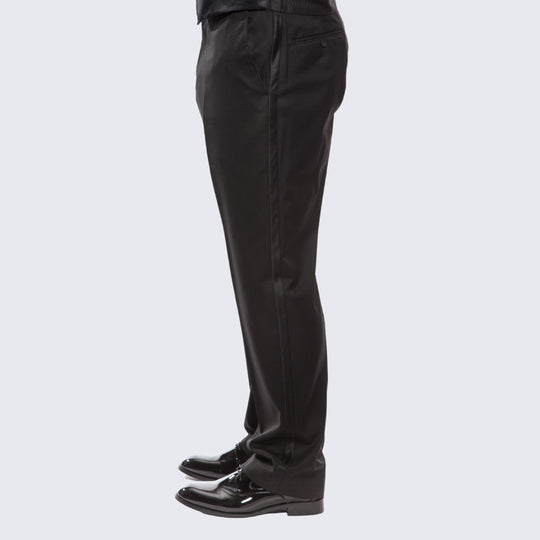 Premium Black Classic Fit Tuxedo Pants with Satin Stripe