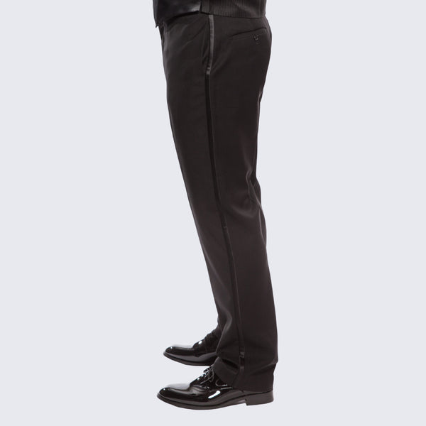 Men's Black Tuxedo Pants 100% Wool Fitted Flat Front 27-29