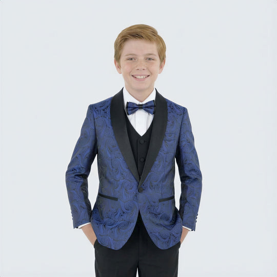 Boys Blue Paisley 5-Piece Tuxedo Set – Wedding & Formal