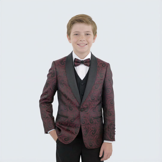 Boys Burgundy Paisley 5-Piece Tuxedo Set – Wedding