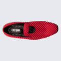 mens red spiked dress shoes Royal Shoes Red with Gold Spikes & Rhinestones Smoking Slip-on Red Bottom Mens Dress Shoes LF-8866 Sizes 8-13