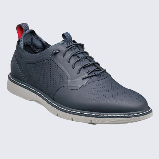 Navy Plain Toe Elastic Lace Up Shoe by Stacy Adams