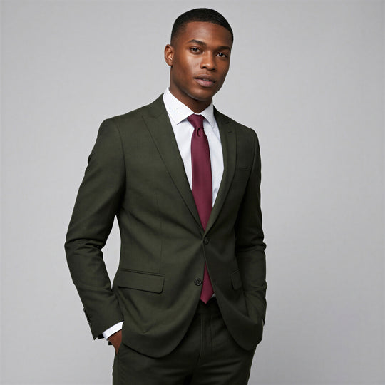 Olive Green Slim Fit Suit with Peak Lapel – Wedding & Prom