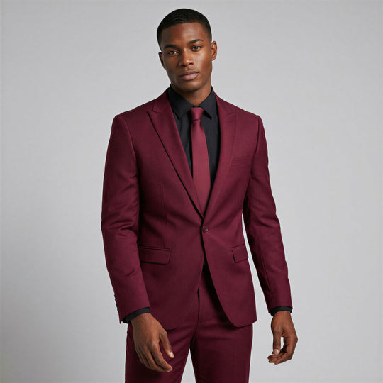 Burgundy Slim Fit Suit with Peak Lapel – Wedding & Prom