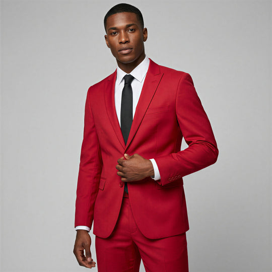 Red Slim Fit Suit with Peak Lapel – Wedding & Prom