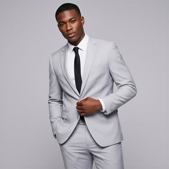 Light Grey Slim Fit Suit with Peak Lapel – Wedding & Prom
