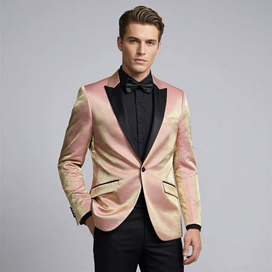 Rose Gold Shiny Tuxedo Jacket with Peak Lapel – Wedding & Prom