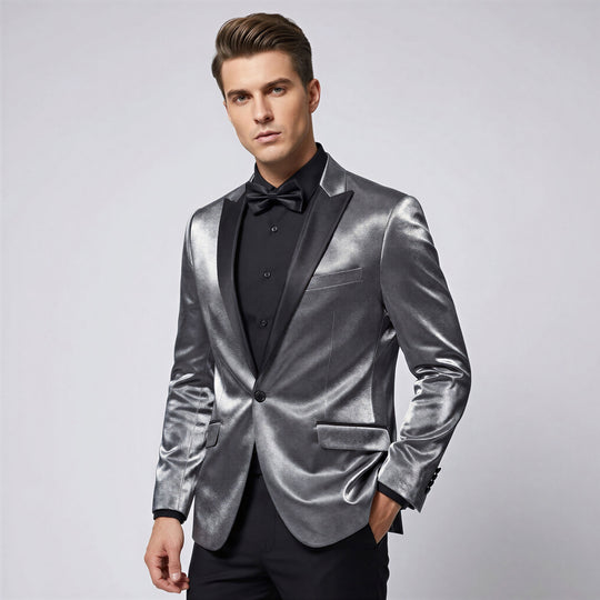 Charcoal Shiny Slim Fit Tuxedo Jacket with Peak Lapel – Wedding & Prom