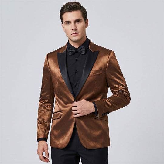 Rust Brown Shiny Slim Fit Tuxedo Jacket with Peak Lapel – Wedding & Prom