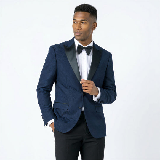 Blue Paisley Tuxedo Jacket with Large Peak Lapel – Wedding & Prom