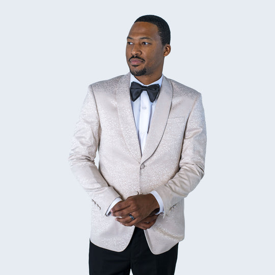 Light Beige Paisley Tuxedo Jacket with Shawl Lapel – Wedding & Prom